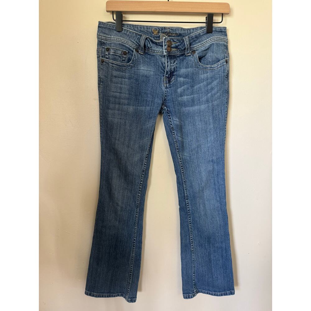 Vintage Y2K Wet Seal Butterfly Button Low Rise Flare Jeans Size 5 Short